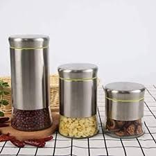 IndusBay Set of 3 , Food Grain Cereal Storage Airtight container Set  (Pack of 3, Silver)