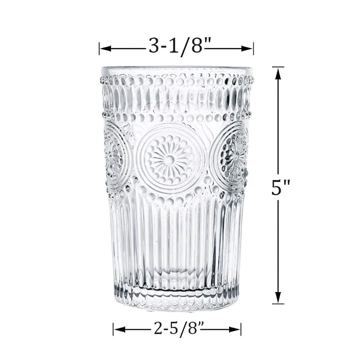 Small Vintage Embossed Gold Rimmed Glass - 250ML(Pack Of 6)