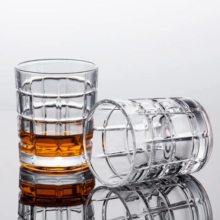 Square Checkered Design Whiskey Glass - 300ML(Pack Of 6)