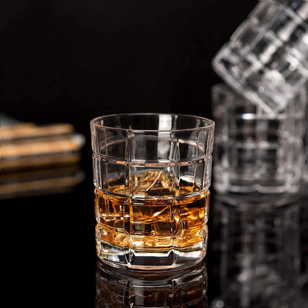 Square Checkered Design Whiskey Glass - 300ML(Pack Of 6)