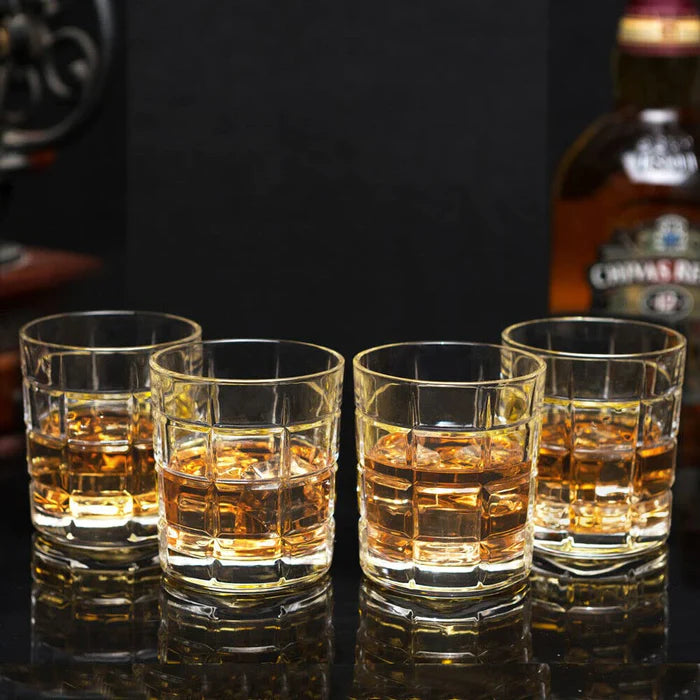 Square Checkered Design Whiskey Glass - 300ML(Pack Of 6)