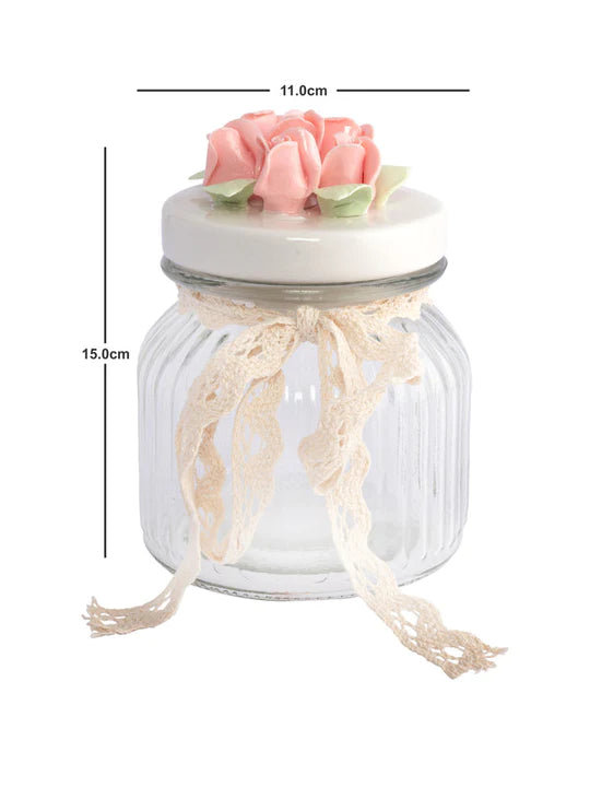 Glass Storage Jar with Figurine ceramic Lid 250 ml (Set of 3 pcs)