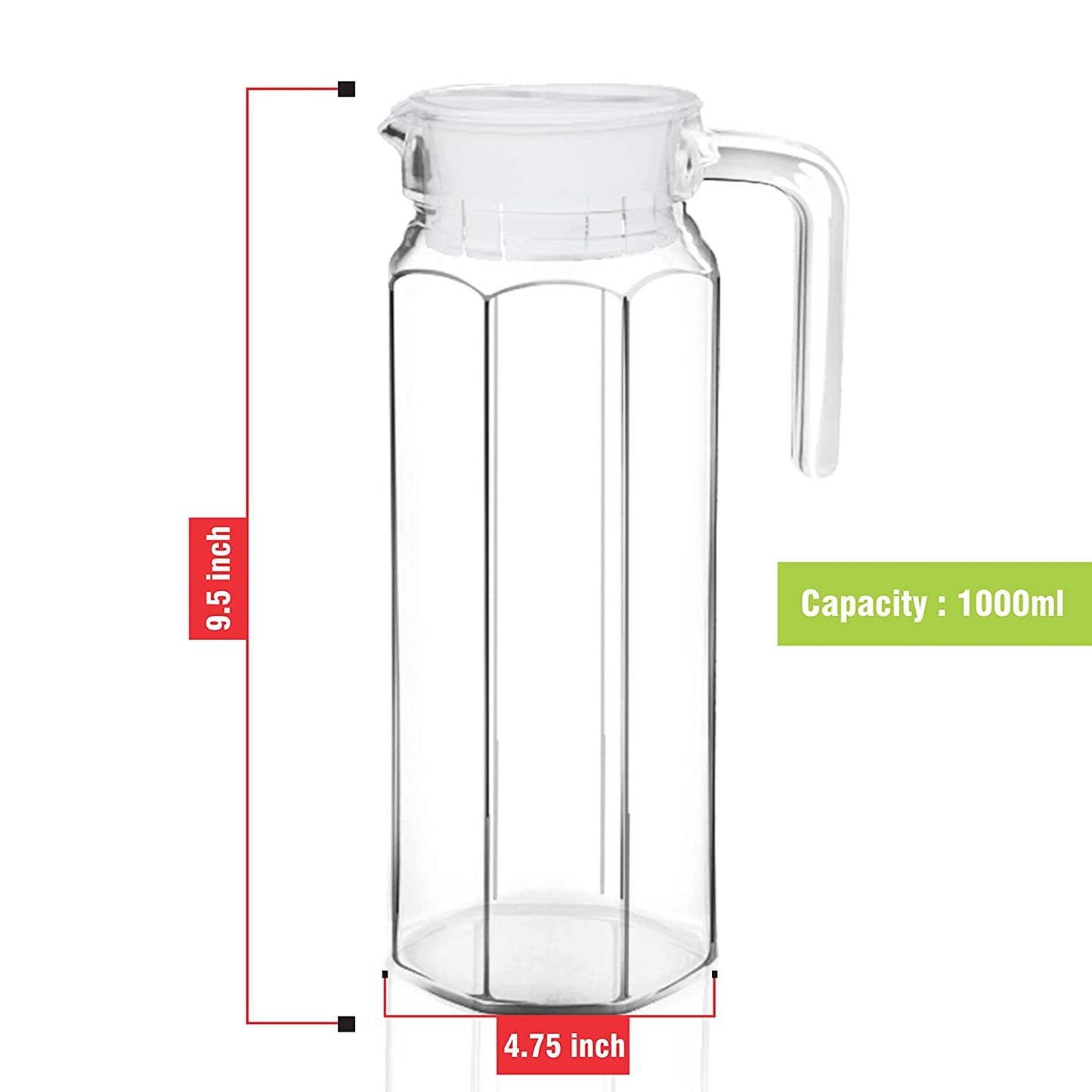 Italian Premium Glass Water Jug with Airtight Lid  (1100ML) (1 Pcs)