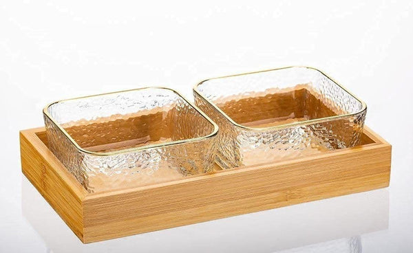 Square Shape Glass Bowl with Tray Plate (Set Of 1)