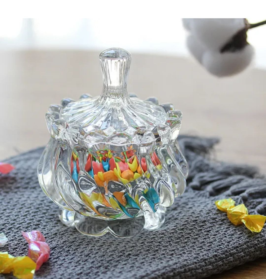 Stripe Crystal Glass Candy Sugar jar 200ml (1 Pcs)