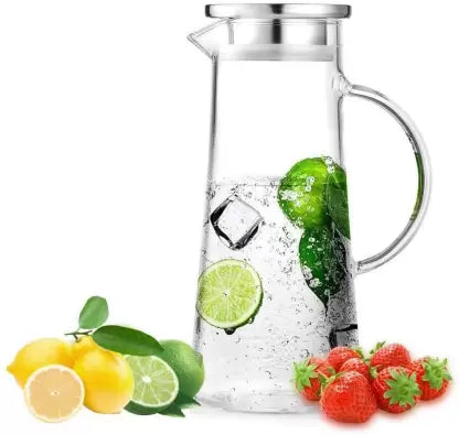 Glass Water Jug With Steel Lid ( 1.3LTR)