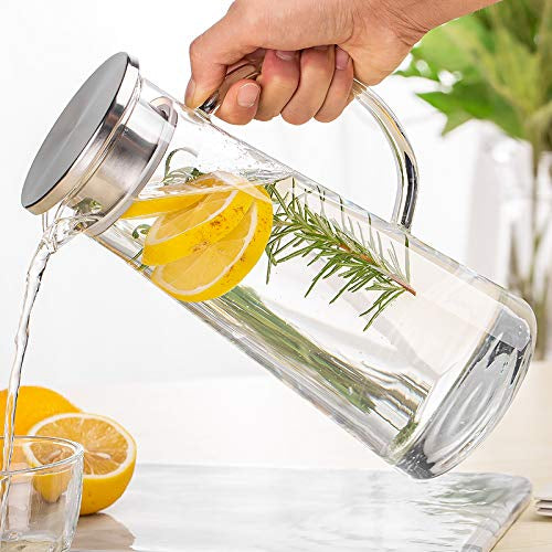 Glass Water Jug With Steel Lid ( 1.3LTR)