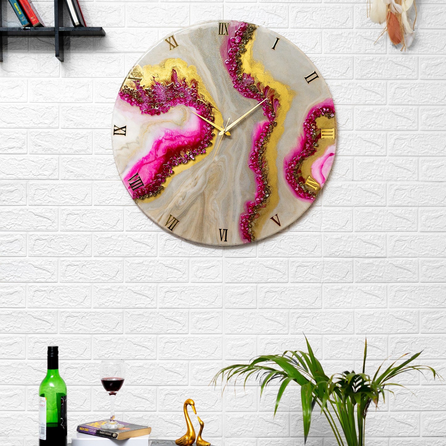 Pink Curves Marble Finish Resin Clock