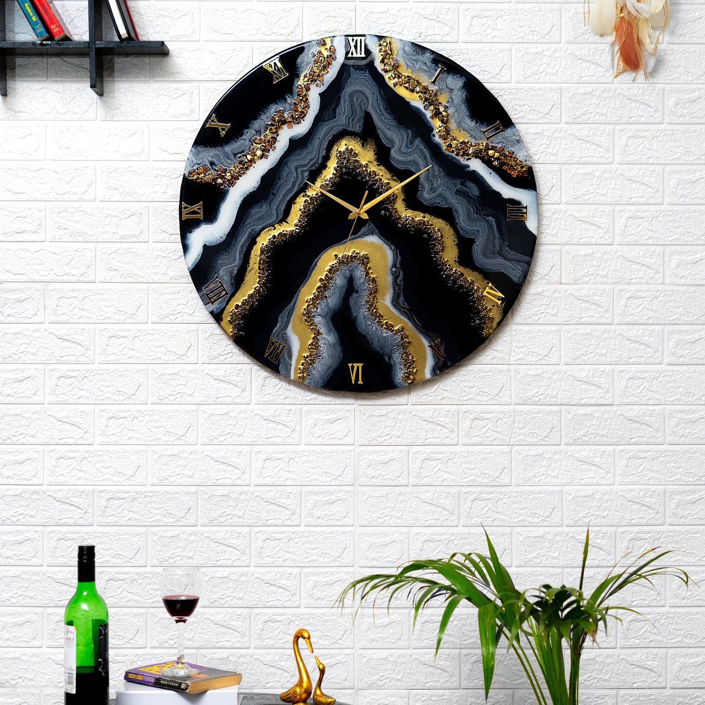 Resin Art Black Geode Clock