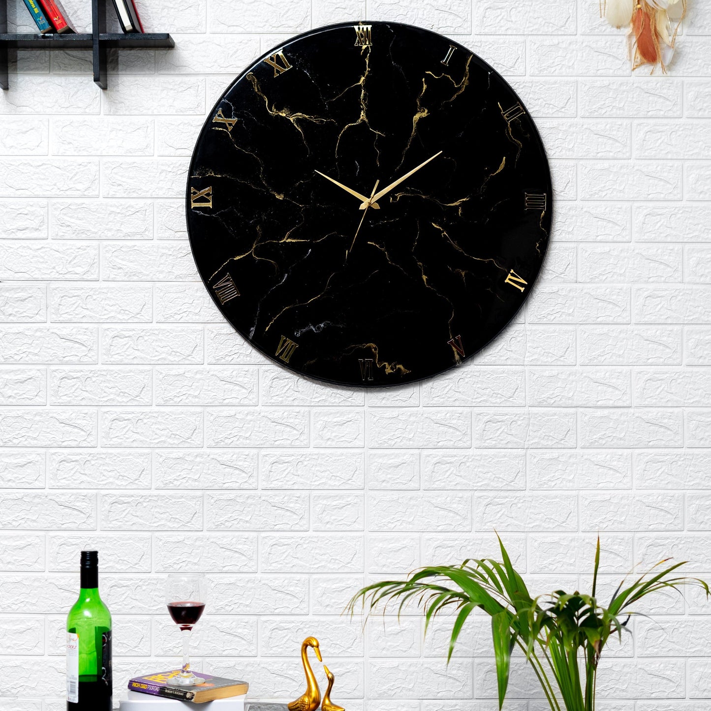 Resin Art Wall Clock - Black Marble Finish Clock