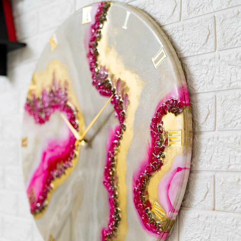 Pink Curves Marble Finish Resin Clock