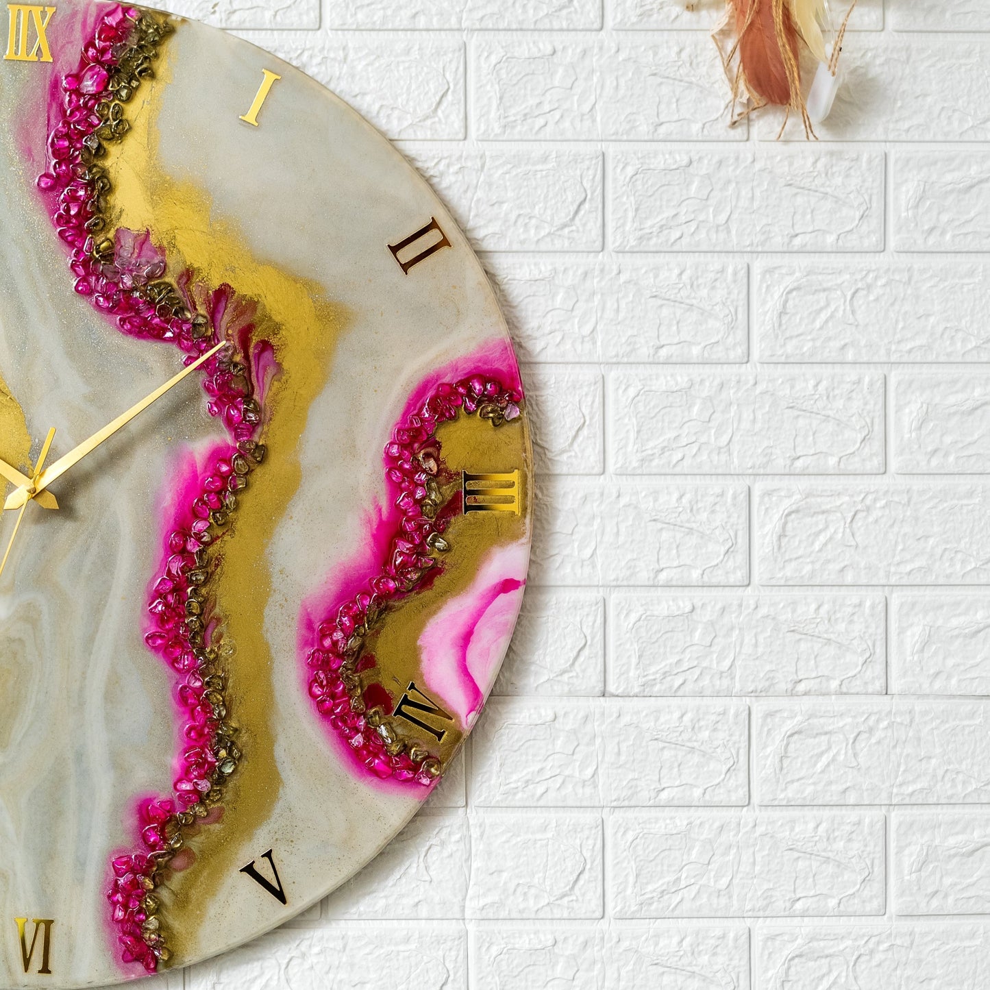 Pink Curves Marble Finish Resin Clock