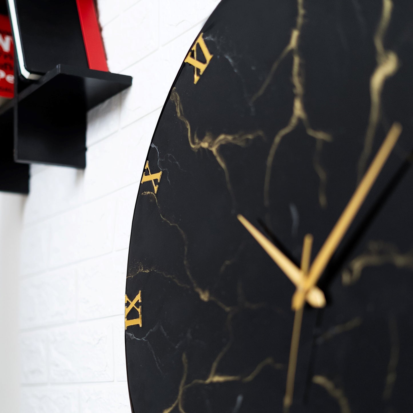 Resin Art Wall Clock - Black Marble Finish Clock