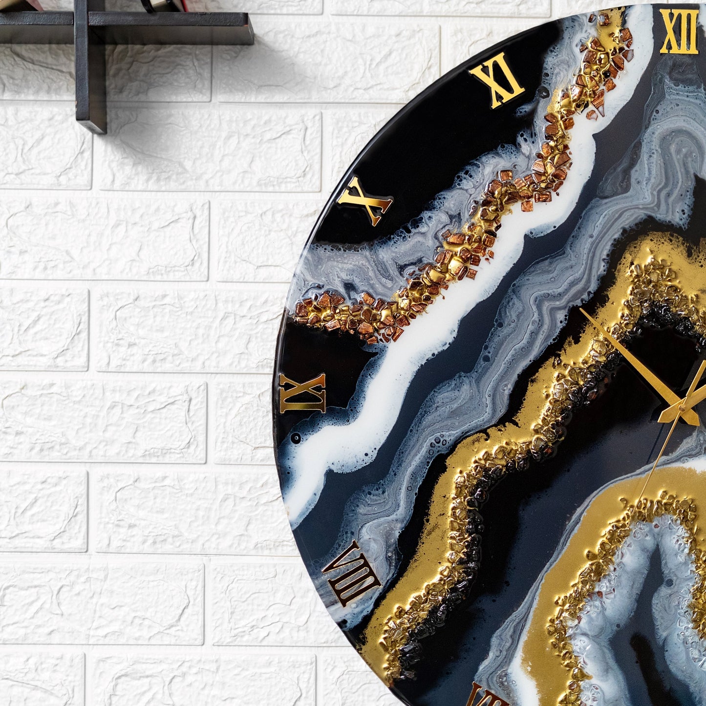 Resin Art Black Geode Clock