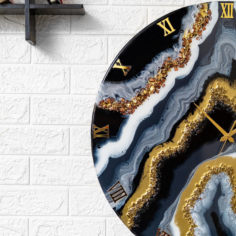 Resin Art Black Geode Clock
