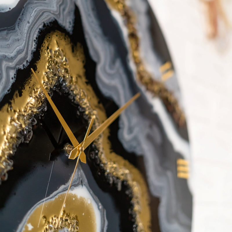 Resin Art Black Geode Clock