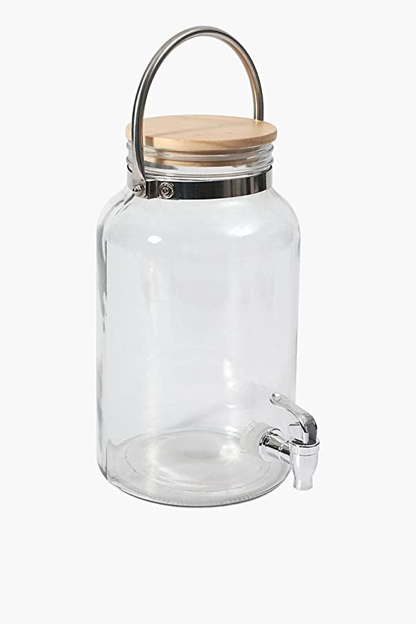 Transparent Glass Beverage Dispenser With Cork Steel Lid Mason Jar  (5.5LTR)