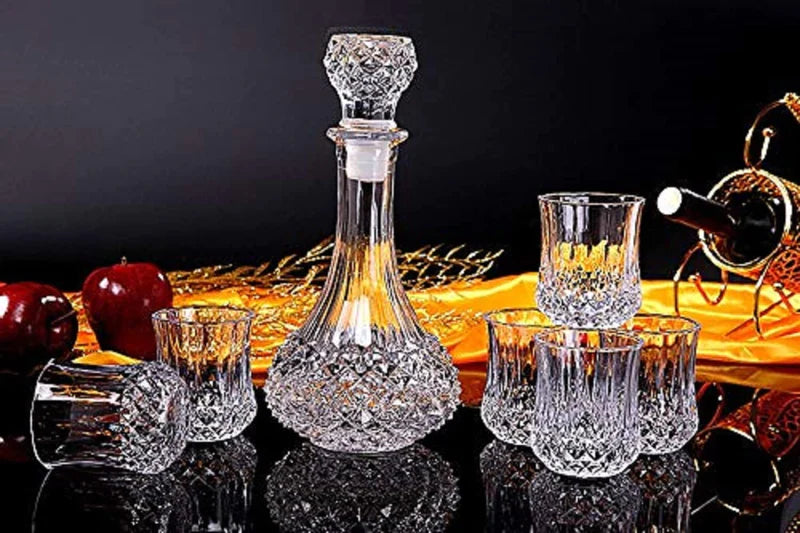 Vintage Classic 7 Pcs Crystal Decanter Set with Glasses
