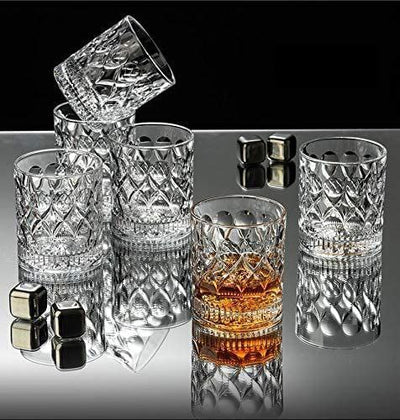 Crystal Dot & Line Whiskey Glasses - 300 ml(Pack Of 6)