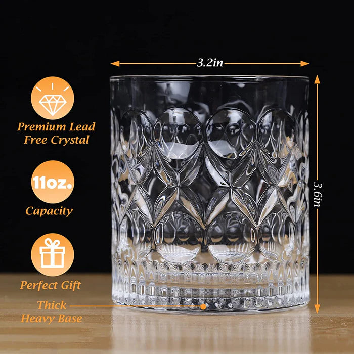 Crystal Dot & Line Whiskey Glasses - 300 ml(Pack Of 6)