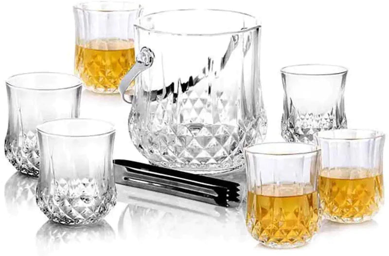 Whiskey Glass with Bucket or Tumbler and ice Handler Set of 7