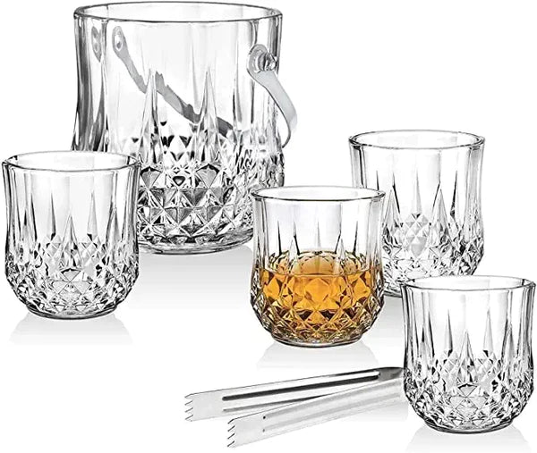 Whiskey Glass with Bucket or Tumbler and ice Handler Set of 7