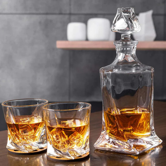 Whisky Twist Design 1 Decanter with 6 Glasses,  7 Piece Set