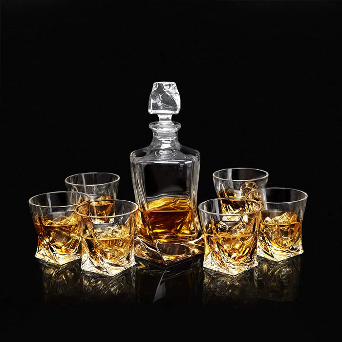 Whisky Twist Design 1 Decanter with 6 Glasses,  7 Piece Set