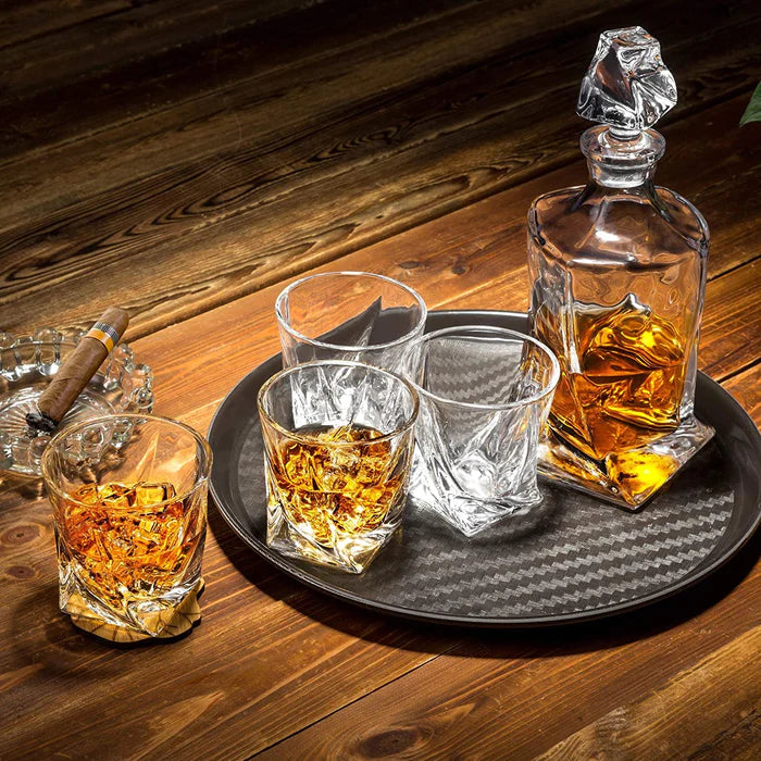 Whisky Twist Design 1 Decanter with 6 Glasses,  7 Piece Set