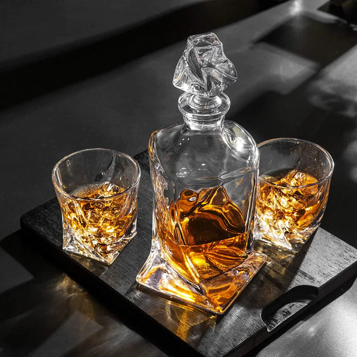 Whisky Twist Design 1 Decanter with 6 Glasses,  7 Piece Set