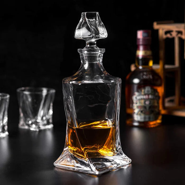 Whisky Twist Design 1 Decanter with 6 Glasses,  7 Piece Set