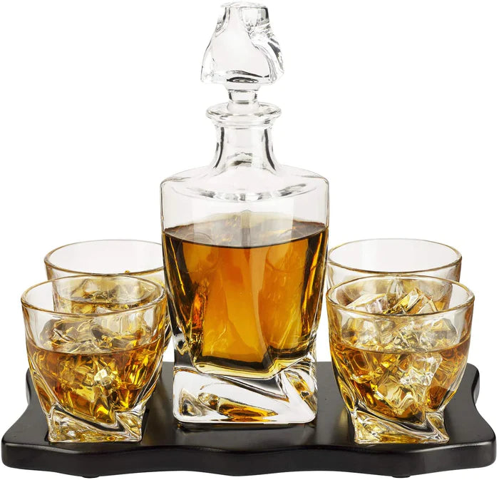 Whisky Twist Design 1 Decanter with 6 Glasses,  7 Piece Set