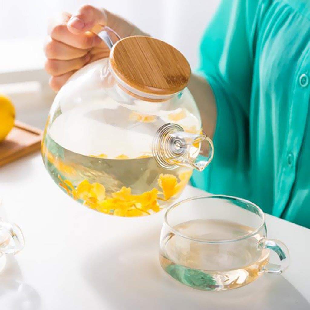 Wooden Lid Glass Teapot Kettle (1LTR)