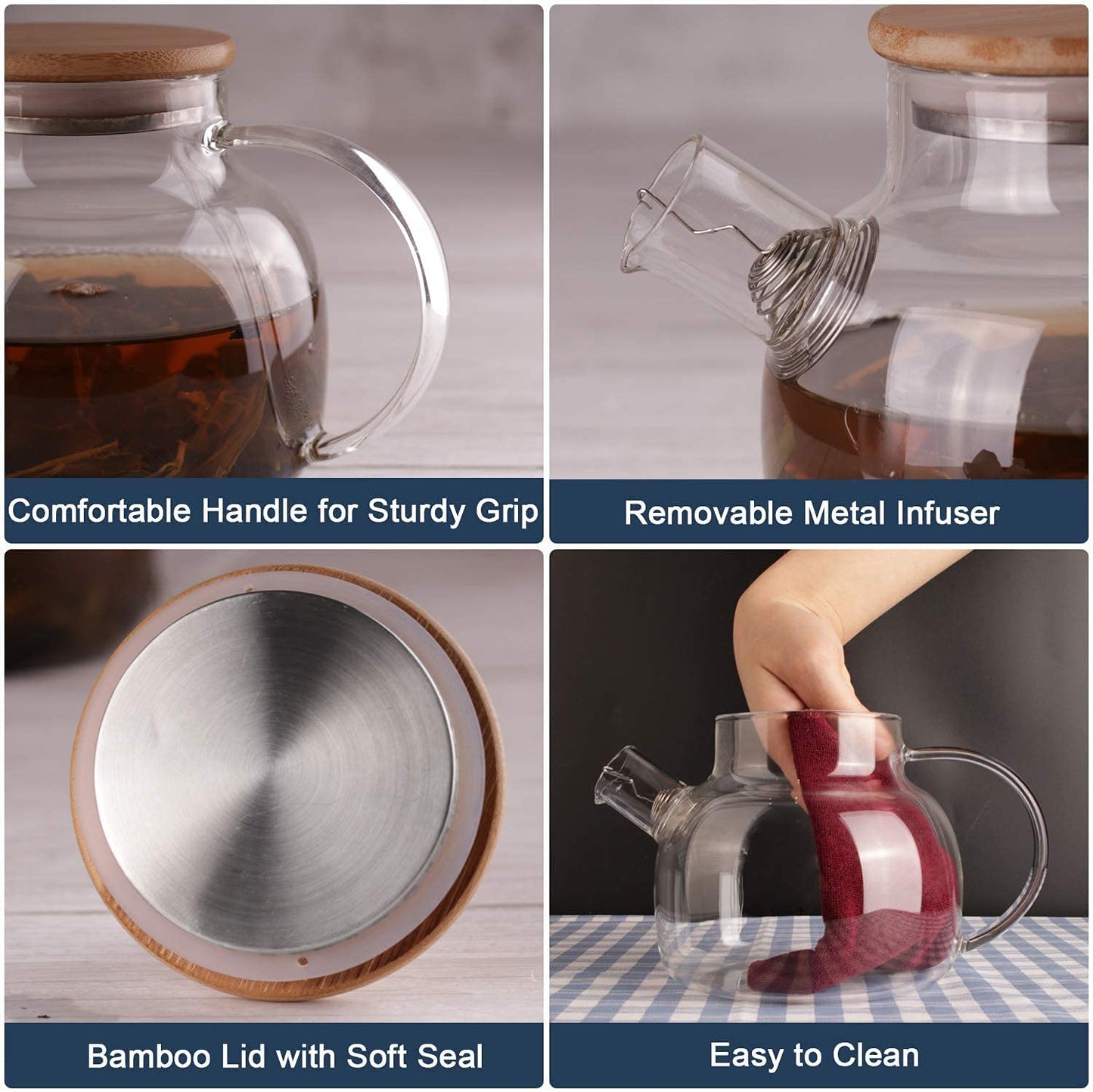 Wooden Lid Glass Teapot Kettle (1LTR)