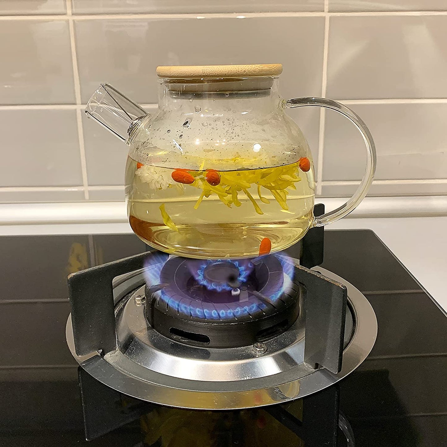 Wooden Lid Glass Teapot Kettle (1LTR)