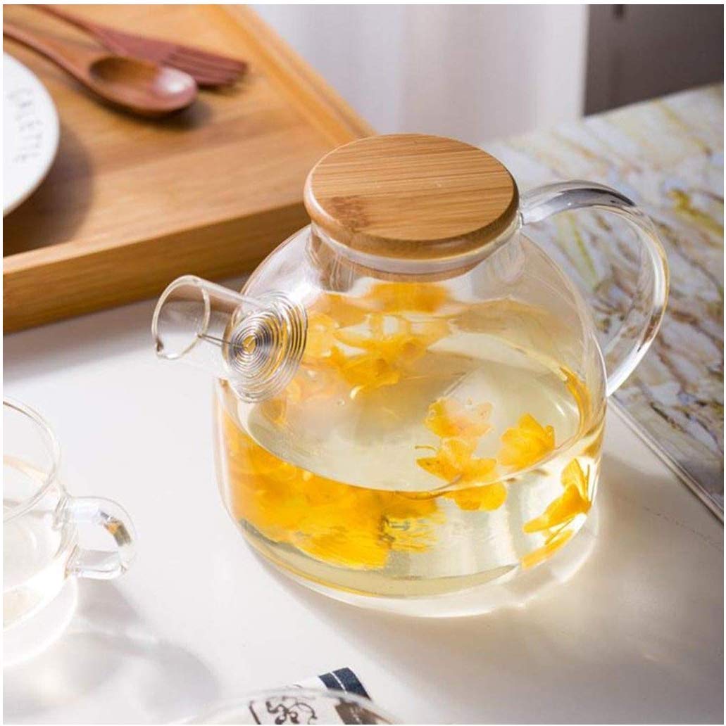 Wooden Lid Glass Teapot Kettle (1LTR)