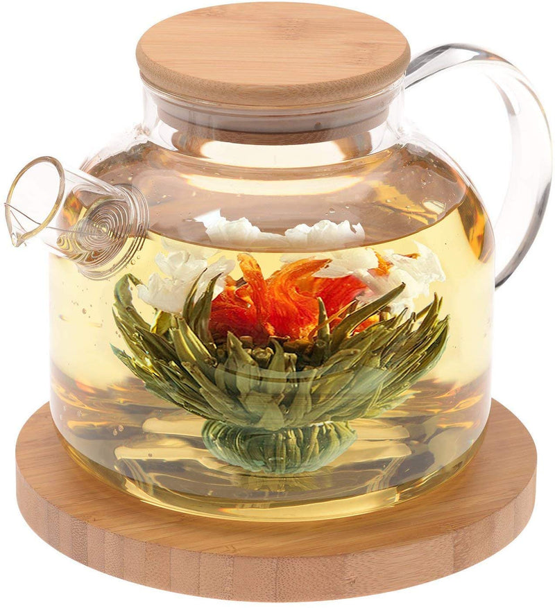 Wooden Lid Glass Teapot Kettle (1LTR)