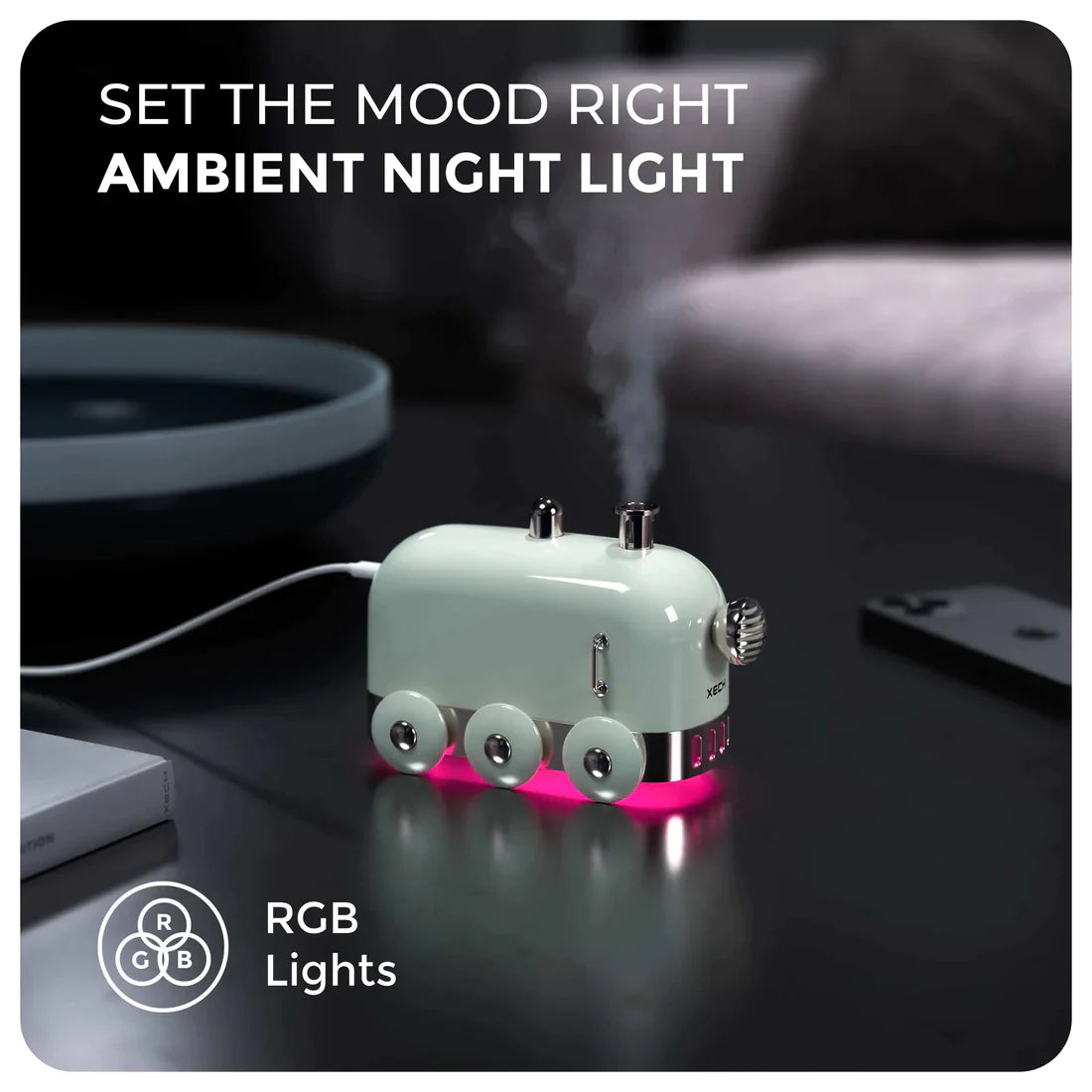 Mini Train USB Humidifier, Mini Personal Portable Small Humidifier with LED Light