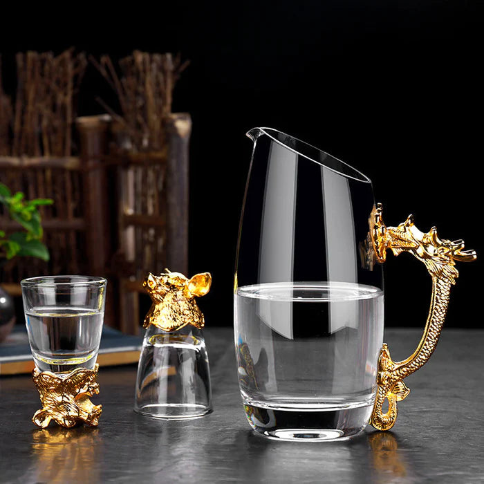 Shot Glasses with Glass Jug - Gold color