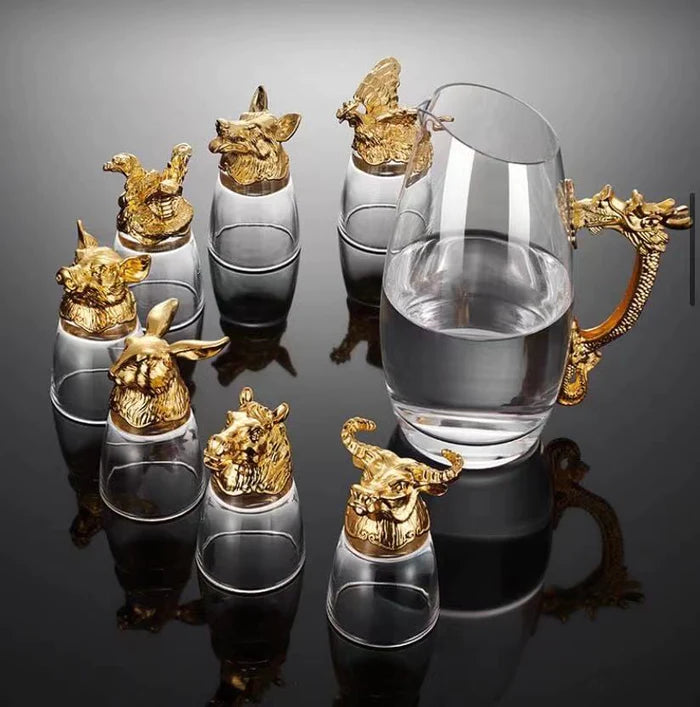 Shot Glasses with Glass Jug - Gold color