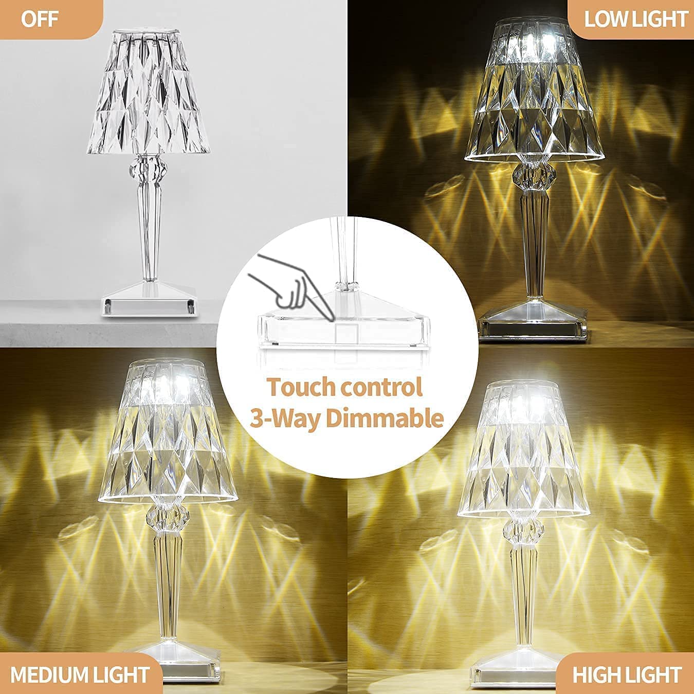 Acrylic Diamond Crystal LED Lamp, Portable Touch Control Lamp - Skyborn