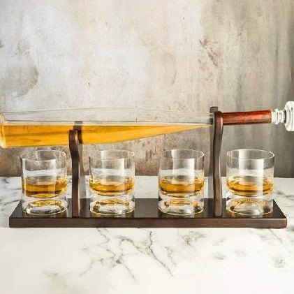 Baseball Bat Decanter with 4 Baseball Whiskey Glasses and stand - 750ML - Skyborn