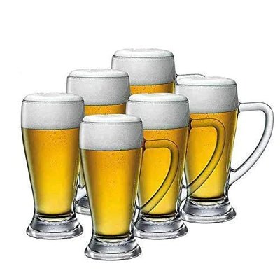 Beer Mug Glass with Handle Glass, 270 ml (Pack Of 6) - Skyborn