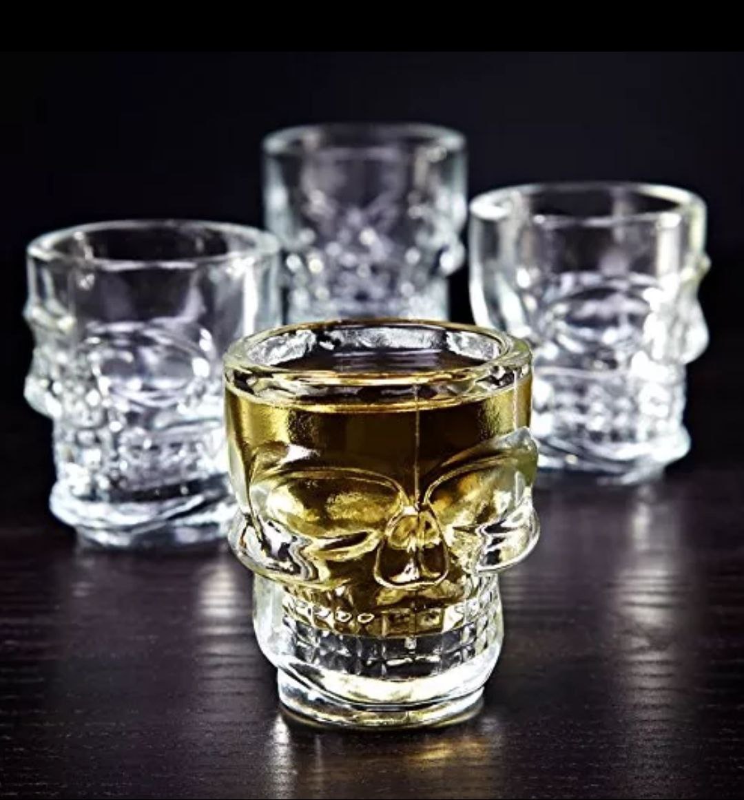 Skull Shape Crystal Clear Glass Shot Glass - 50 ml (Pack Of 12)