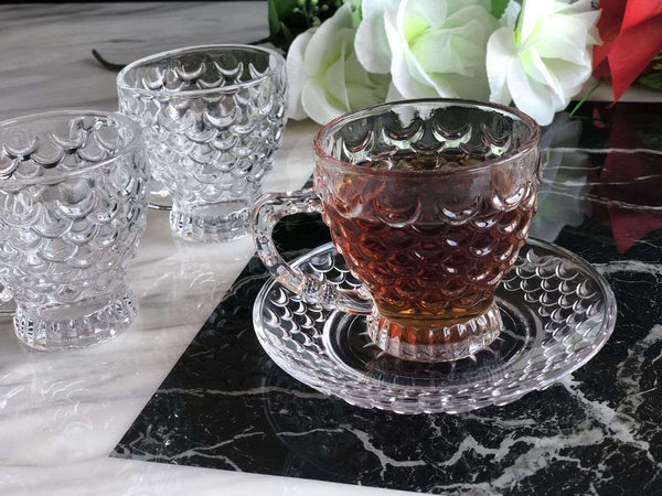 Crystal Clear Bubble Glass Tea & Coffee Cup with Saucer-210 ml