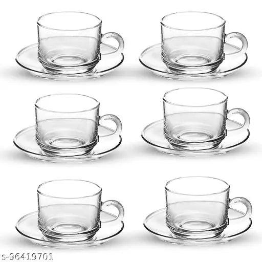 Skyborn Roma Glass Tea Cup and Saucer -180 ml (Pack Of 6)